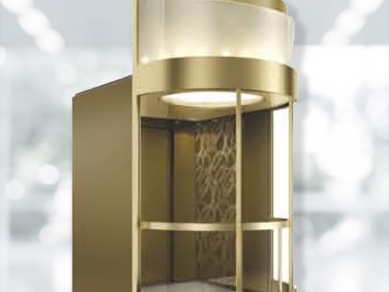 Capsule elevator cabin interior with LED cove ceiling lighting