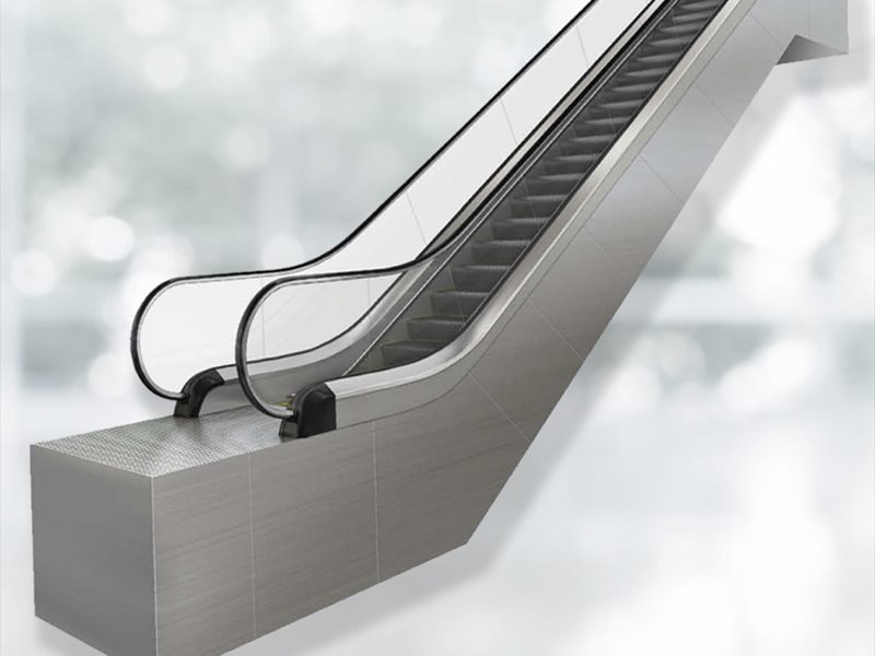Escalator steps and glass balustrade detail