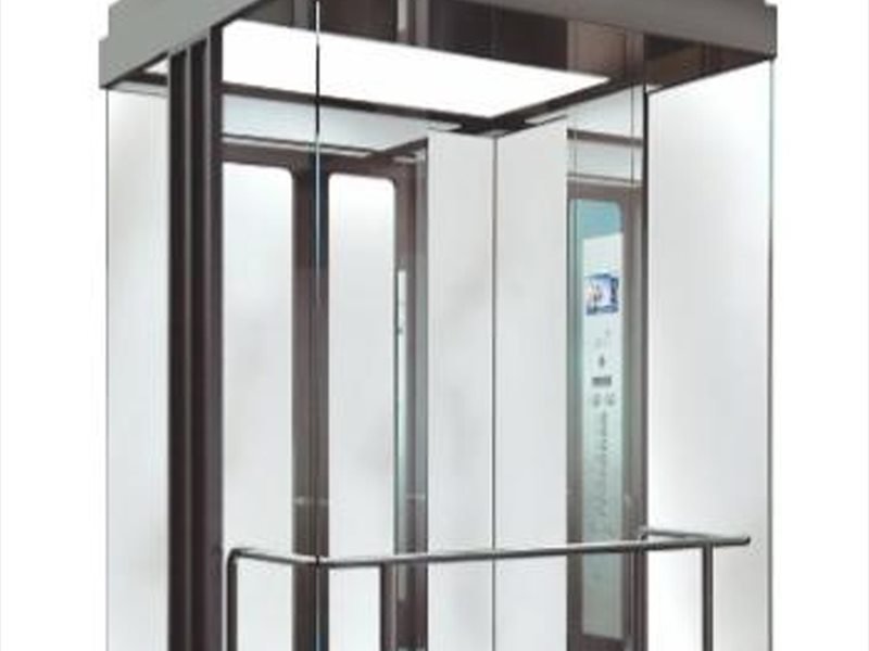 Passenger elevator landing doors in a modern office lobby